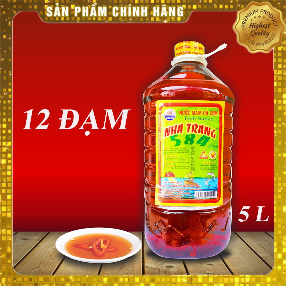 [HCM]Nước mắm Cá cơm - 584 Nha Trang - Loại 12 độ đạm - Nước mắm truyền thống - Chai 5 Lít