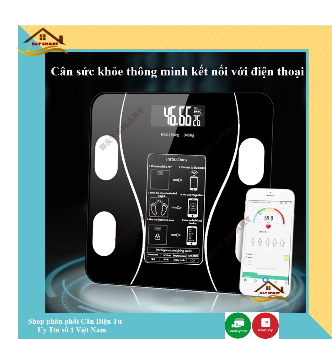 CÂN ĐIỆN TỬ SỨC KHỎE  Thông Minh Đồng Bộ Với Điện Thoại qua BLUETOOTH dễ dàng theo dõi sức khỏe  ( Hàng Chính Hãng )