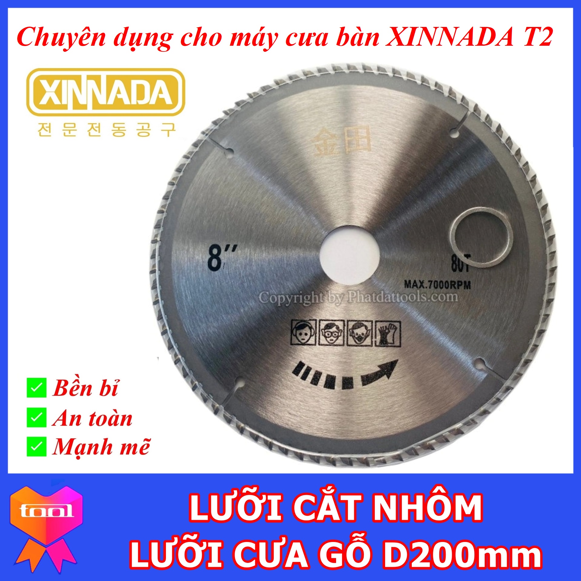 Lưỡi cưa gỗ 8 inch 100 răng cốt 25.4-30mm - lưỡi lắp cho máy cưa gỗ bàn mini xinnada t2 - cắt đa vật liệu
