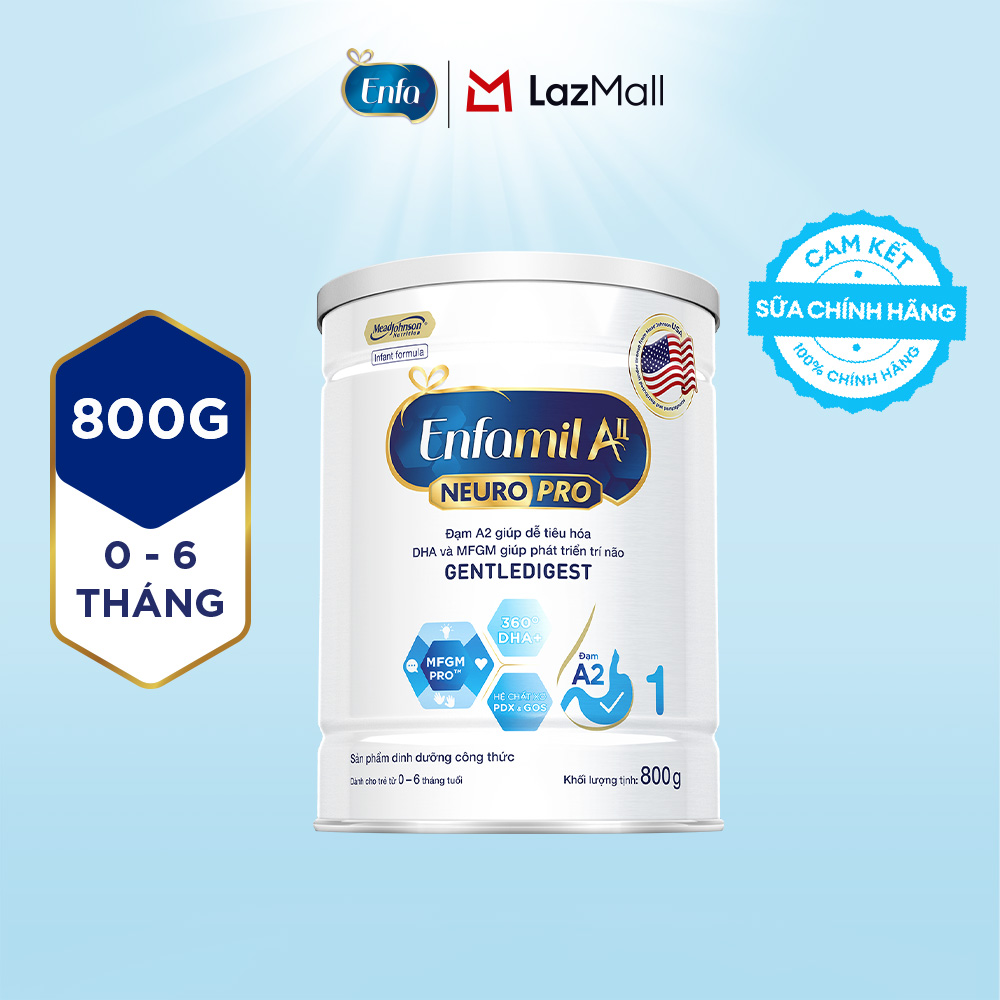 Sữa bột Enfamil A2 Neuropro 1 800g giúp dễ tiêu hóa, hấp thu cho trẻ từ 0-6 tháng tuổi