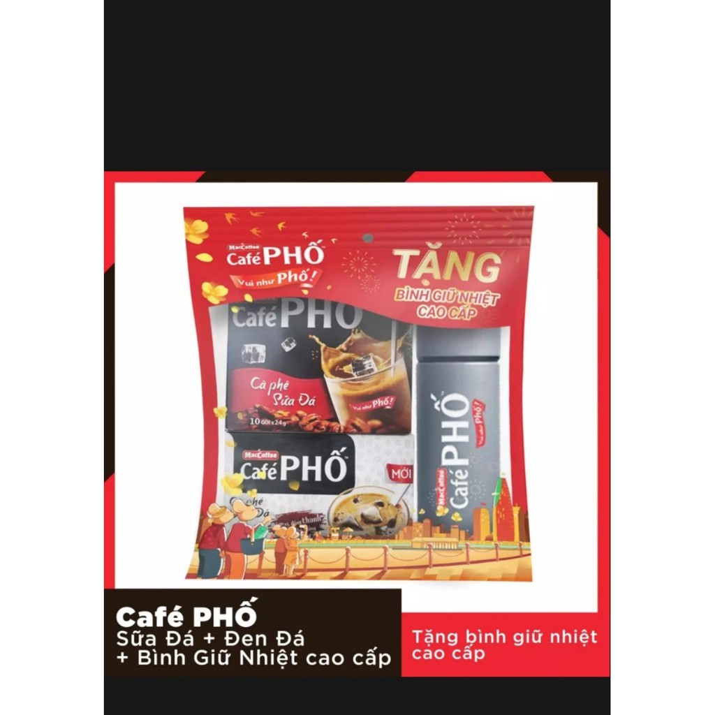 Com bo 1 hộp cà phê phố sữa đá + đen đá tặng bình giữ nhiệt cao cấp
