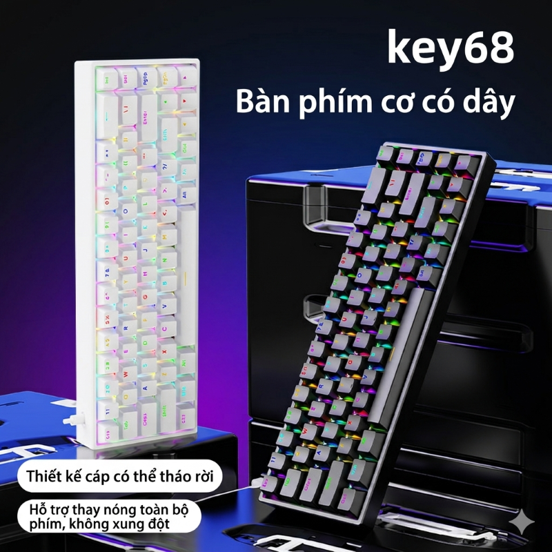 Bàn Phím Cơ Gaming K68 Không Dây 68 Phím - Bluetooth 5.0 / USB / Có Dây - Hotswap - LED Nhiều Hiệu Ứng