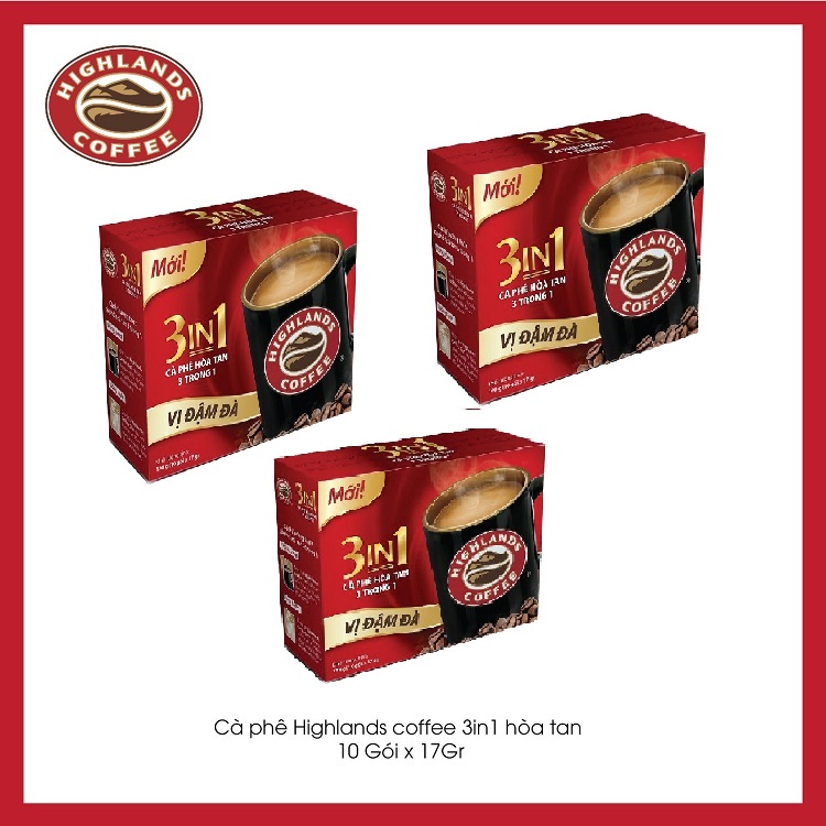 [Combo 3 hộp] Cà phê Highlands coffee 3in1 hòa tan (10 gói x 17g)