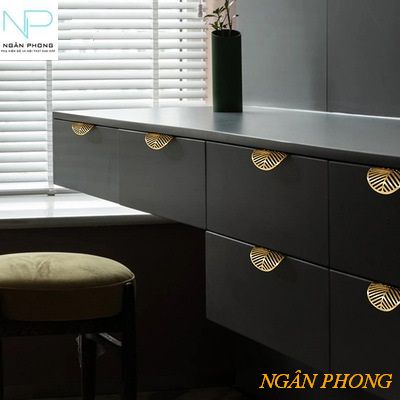 Tay nắm ngăn kéo hình chiếc lá bằng đồng