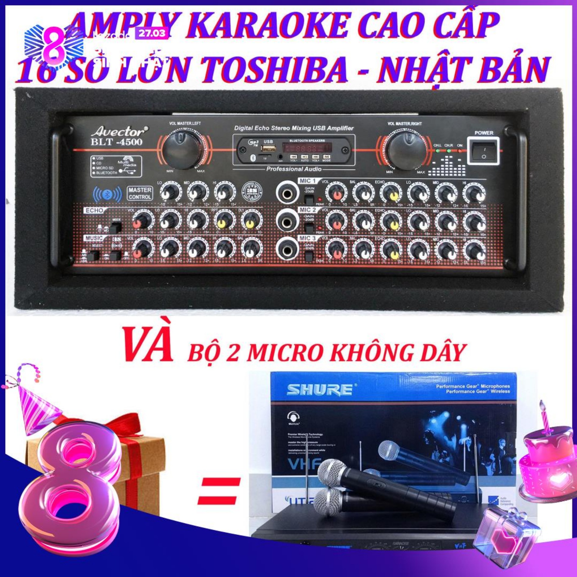 [Trả góp 0%]Amply karaoke ampli bluetooth amply nghe nhac amply karaoke hay cao cấp avector 4500 VÀ bộ micro không dây SH ut2