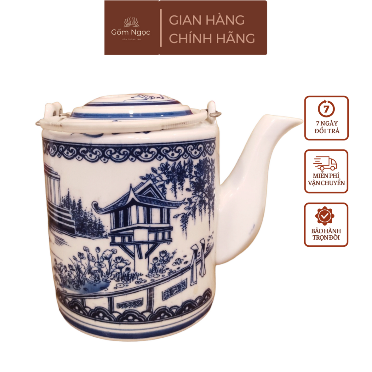 Ấm tích ấm trà gốm sứ bát tràng hãm trà pha chè Gốm Ngọc