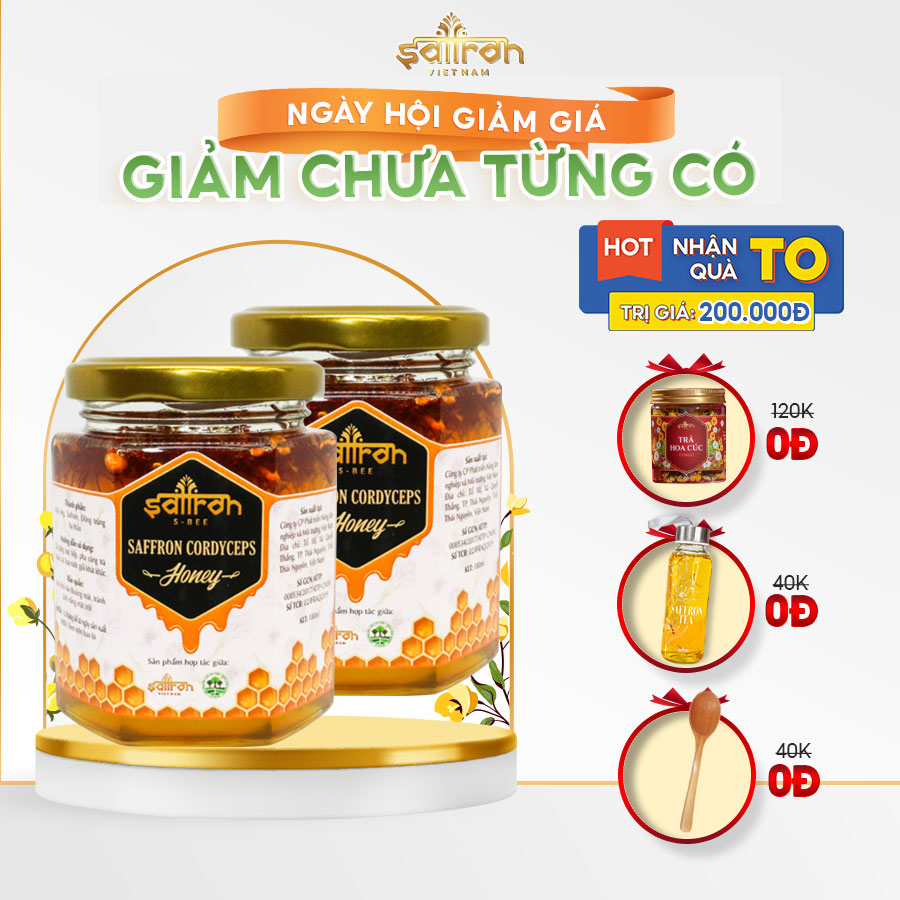 Combo 2 Mật ong Saffron đông trùng hạ thảo chính hãng hộp 180gr/hộp