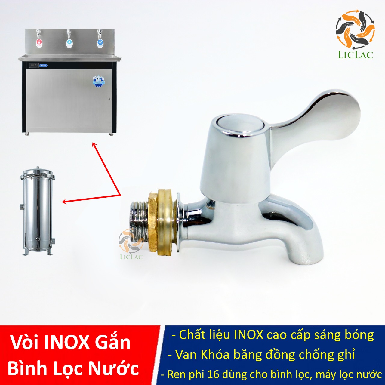 ( XÃ KHO ) Vòi bình lọc nước Phi 16 chất liệu INOX chống ghỉ Cao Cấp chuyên dùng cho bình lọc nước, máy lọc nước - LICLAC