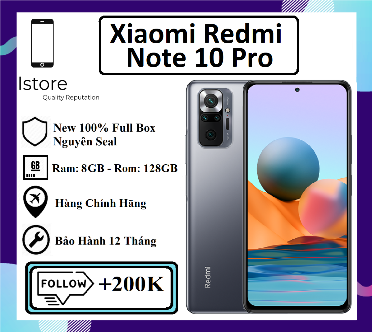 [HCM][Trả góp 0%]Điện Thoại Xiaomi Redmi Note 10 Pro - 8GB/128GB - Hàng Chính Hãng