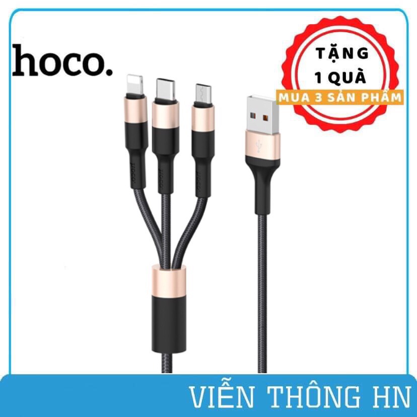 Dây sạc đa năng 3 in 1 hoco x26 siêu bền - cáp sạc 3 đầu lightning micro usb type c cho ip samsung oppo...vv