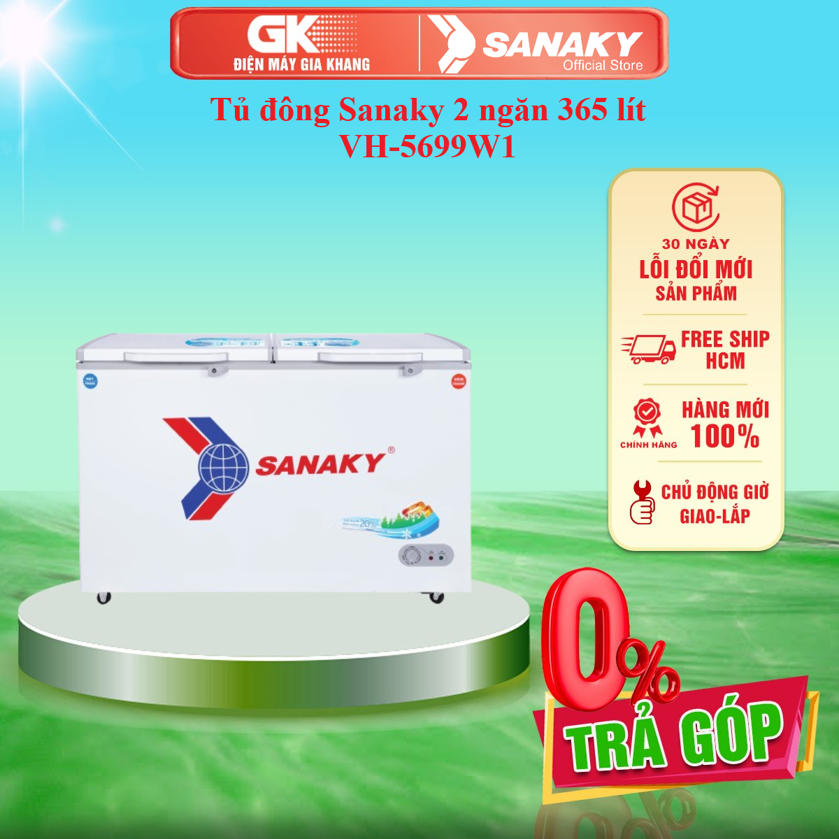Tủ đông sanaky 2 ngăn 365 lít vh-5699w1 - giao toàn quốc