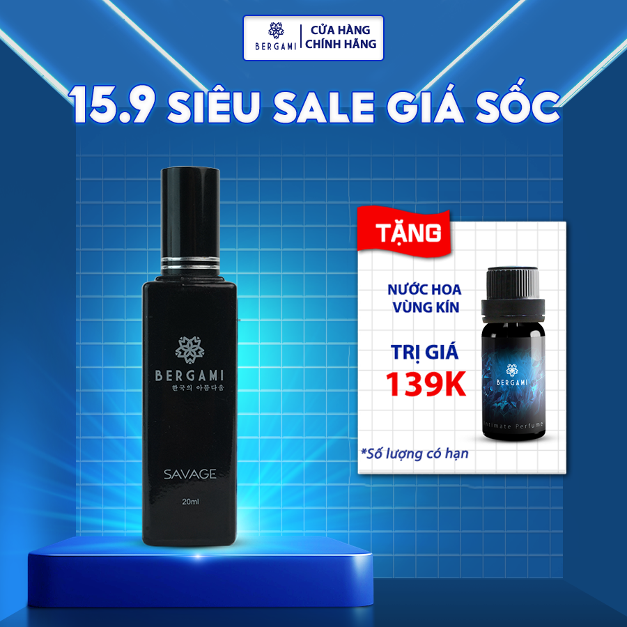 Nước Hoa Nam Thơm Lâu Bergami Savage, Nước Hoa Chính Hãng Mùi Hương Nam Tính Mạnh Mẽ, Lưu Hương 6H 35ml/chai