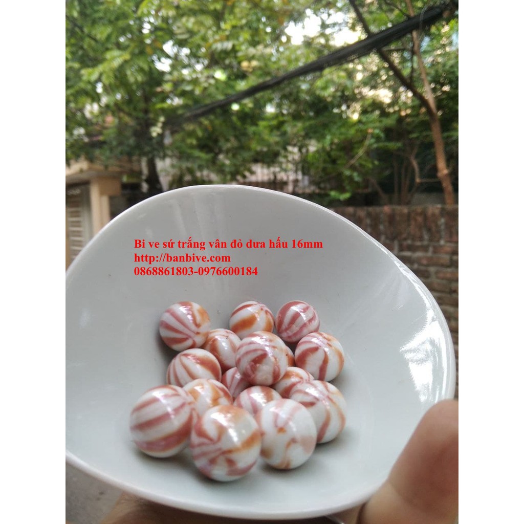 Bi Ve Sứ Trắng Vân Đỏ Dưa Hấu 16mm – Bộ 10 Viên Bi Sứ Cao Cấp, Họa Tiết Độc Đáo, Đồ Chơi Truyền Thống, Trang Trí, Sưu Tầm
