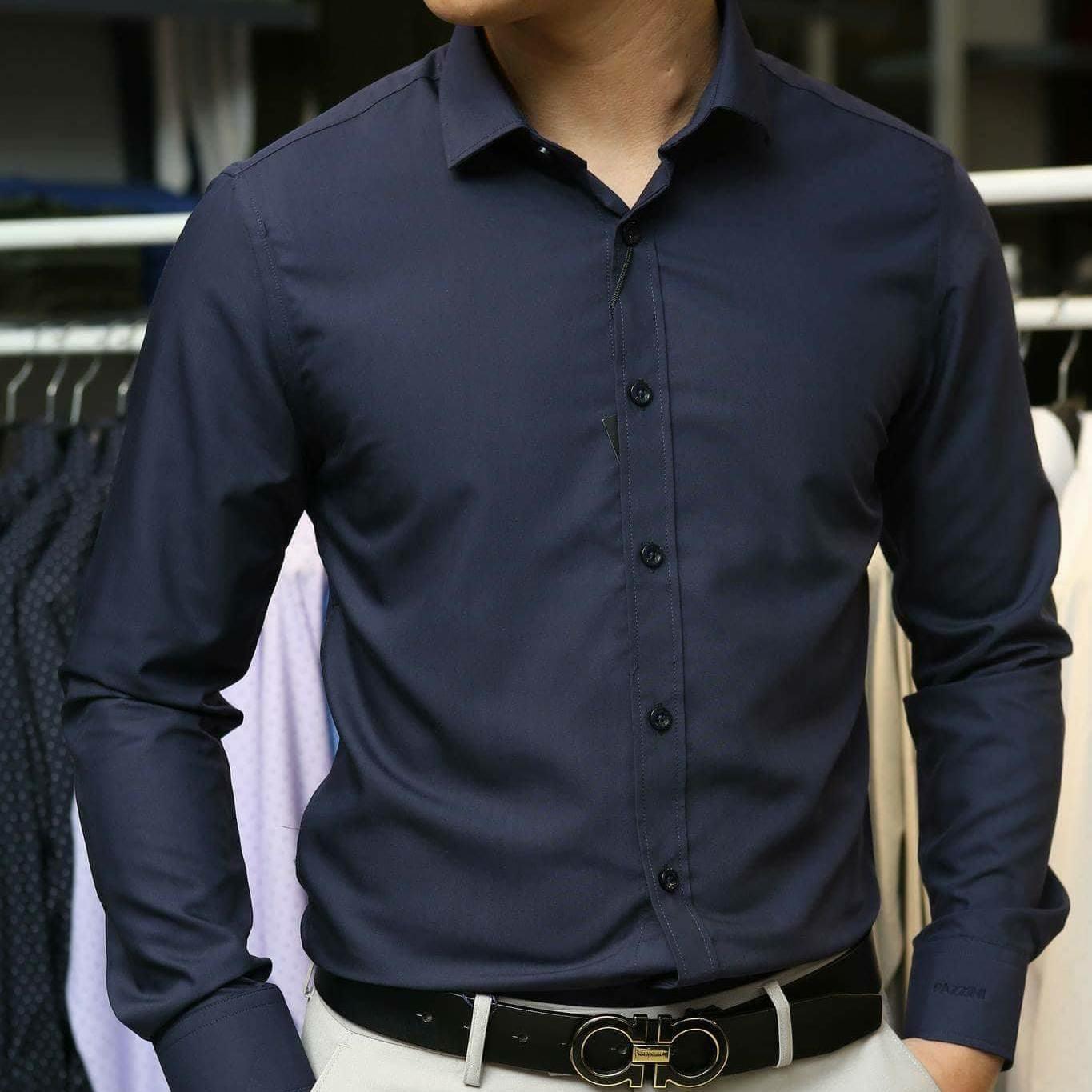 Áo sơ mi nam lụa nến (Tím Than), Sơ mi nam chống nhăn loại tốt