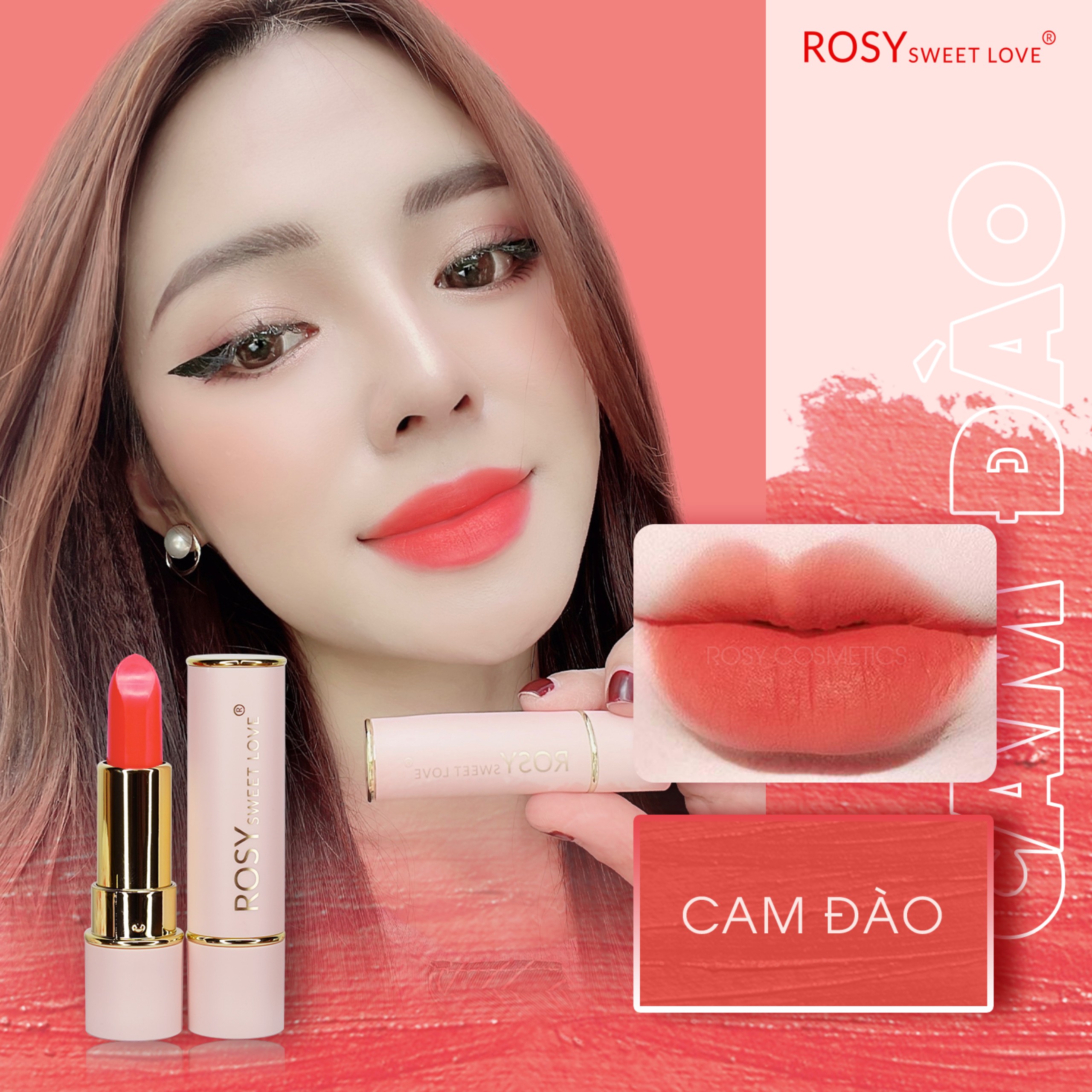 Son sáp siêu lì công nghệ mới rosy sweetlove màu cam đào
