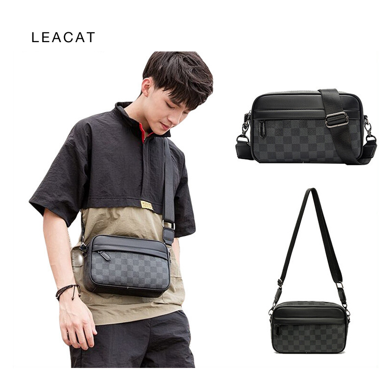 Leacat Small Shoulder Bags For Men Black Pu Leather Crossbody Bag