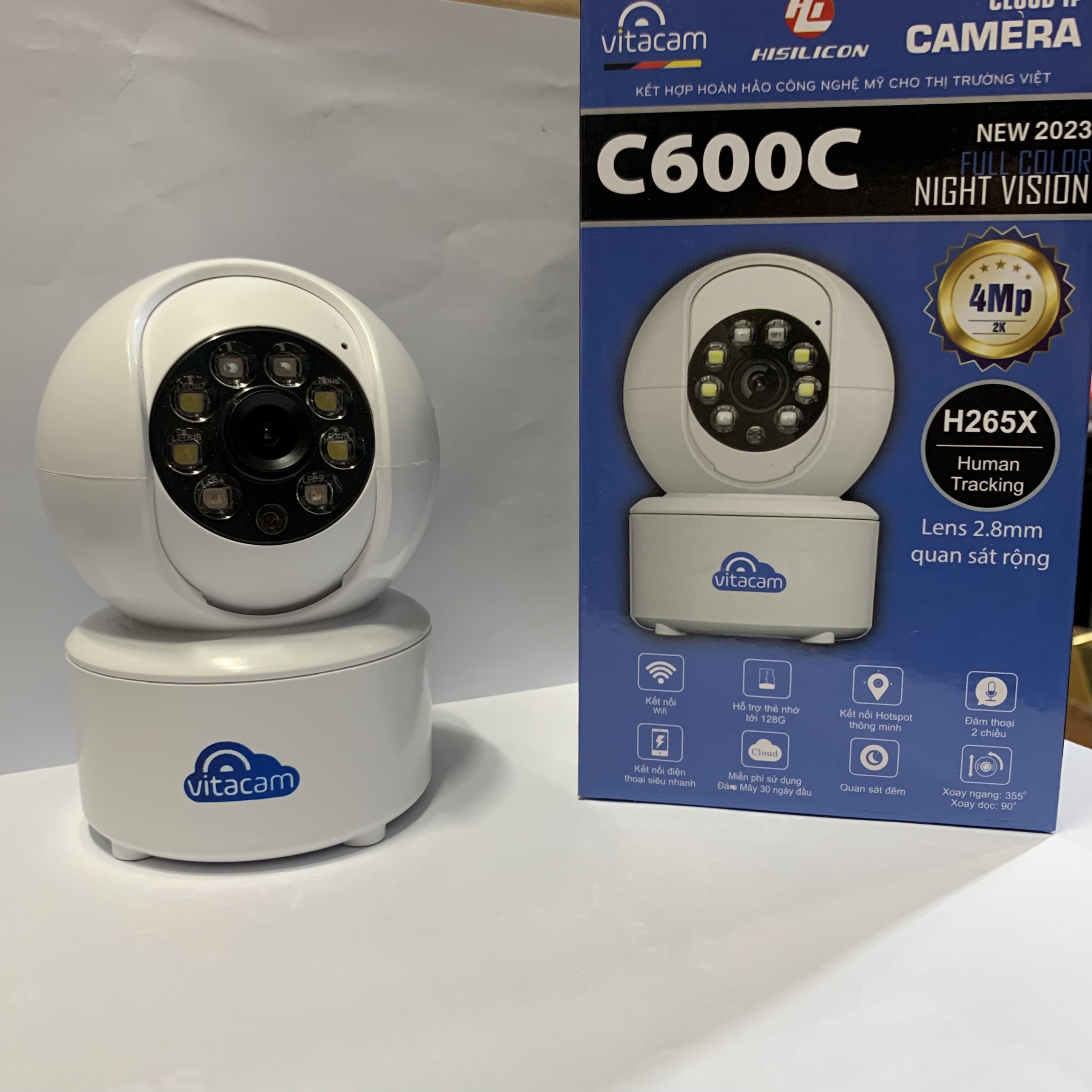 Camera wifi vitacam 3mp xoay 360, chuẩn ultra hd, đàm thoại 2 chiều - hàng chính hãng