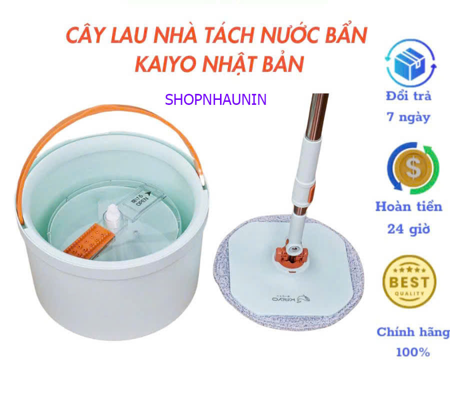 Cây lau nhà tách nước bẩn thông minh, chổi lau nhà 360 độ Kaiyo Nhật Bản nhỏ gọn - Bảo hành chính hã