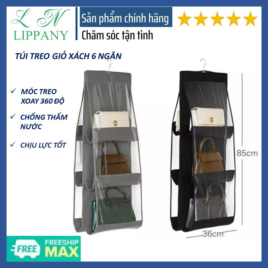 Túi Treo Giỏ Sách 6 Ngăn Có Móc Treo, Túi Treo Túi Sách 6 Ngăn Treo Tường Chống Bụi Bẩn