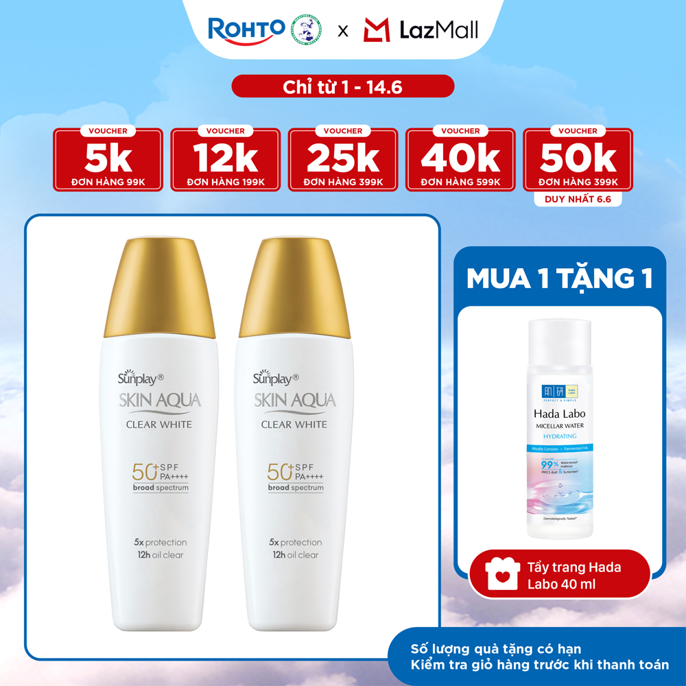 [VB] Bộ 2 Kem chống nắng Skin Aqua dưỡng trắng, kiểm dầu, dùng hàng ngày dạng sữa Sunplay Skin Aqua Clear White Eco Việt Nam SPF50, PA++++ 25g