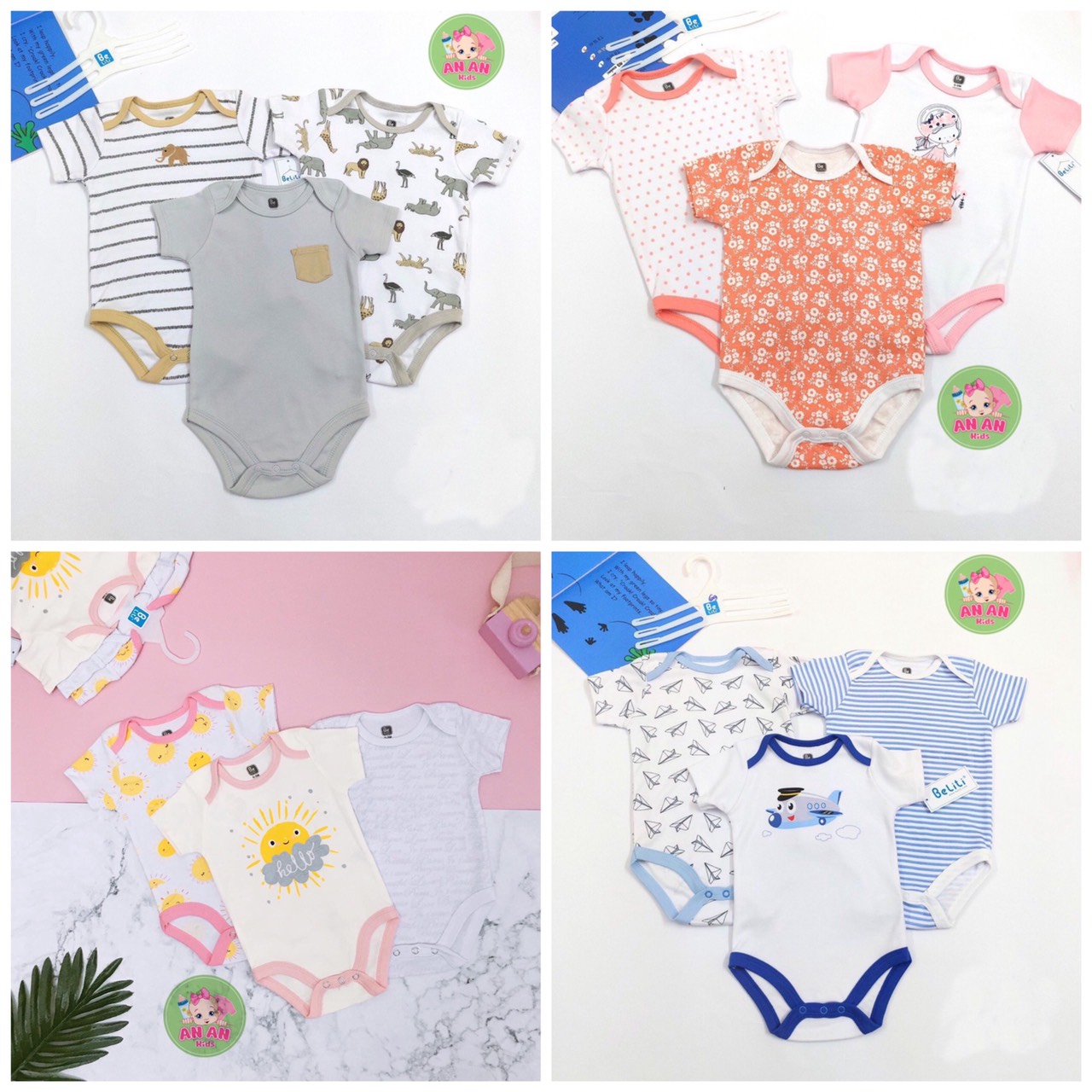 COMBO 3 BODYSUIT BODY CHIP CỘC TAY KÈM MÓC XUẤT MỸ SIÊU ĐẸP