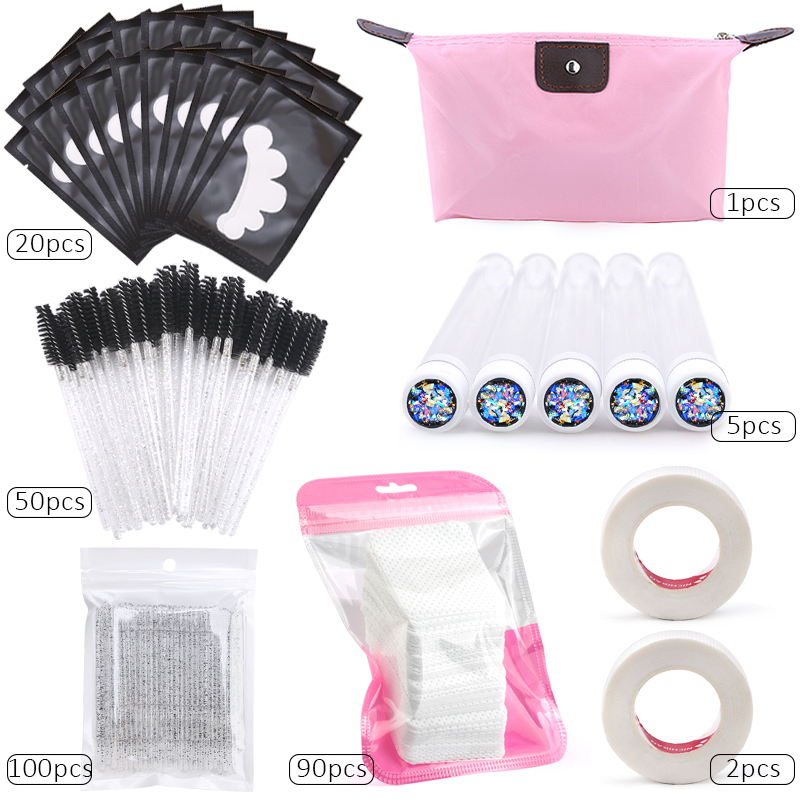 268PC Fake Eyelash Extension Set Miếng đệm mắt Micro Brush Mascara Stick Lông mày Brush Ống Keo Làm sạch Mat Ghép Công cụ lông mi