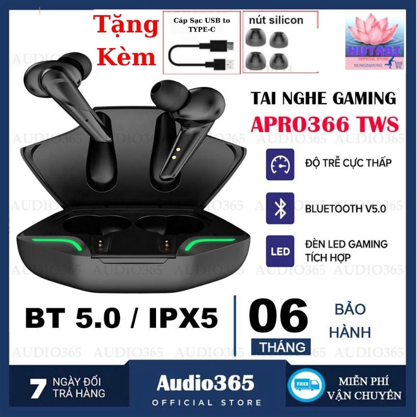 Tai Nghe Apro 366 Tai Nghe Bluetooth Không Dây Gaming Apro 366 TWS 5.0, Bass Mạnh Mẽ,PIN Cực Trâu Độ Trễ Cực Thấp Khi Chơi Game HUNGDADUNG
