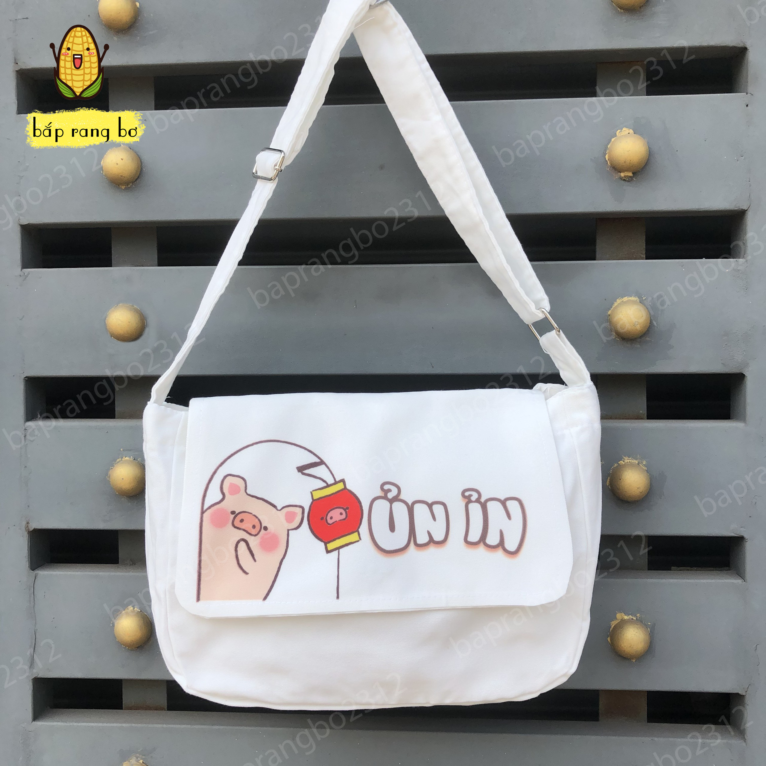 Túi vải đeo chéo heo ủn ỉn piggy có túi con để sách a4 tote canvas đi học đi chơi
