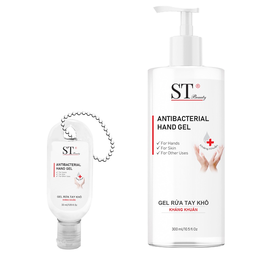 Combo gel rửa tay khô st beauty 300ml và gel rửa tay khô st beauty kiểu móc khóa gắn vào chùm chìa khóa xe & nhà 30ml