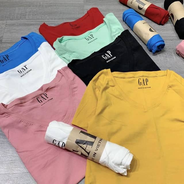 Combo 4 áo thun nữ cộc tay GAP cổ tim chất ĐŨI cực mát-