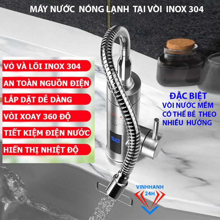 Máy làm nóng nước trực tiếp tại vòi Inox 304 , bảo hành 2 năm