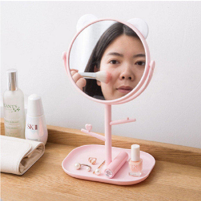 GƯƠNG TRÒN CAO CẤP HÌNH TAI MÈO  GƯƠNG TRANG ĐIỂM CÓ CHỔ ĐỂ TRANG SỨC  SON MÔI  NƯỚC HOA - GƯƠNG CÓ MÓC TREO TIỆN LỢI