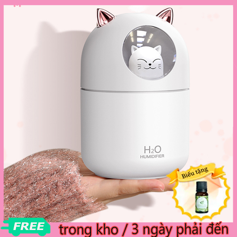 [Tặng Một Chai Tinh Dầu] 300ML USB Máy Giữ ẩm Tinh Dầu Mini , Tự động Ngắt Khi Hết Nước, Máy Xông Tinh Dầu Phun Sương, Máy Chạy Cực êm, Máy Phun Sương , Máy Phun Sương Tinh Dầu - Hình Con Mèo HUMIDIFIER Dễ Thương