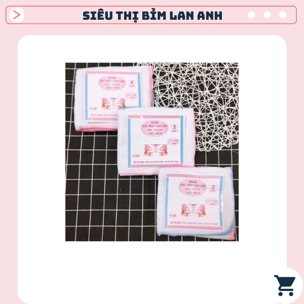 Khăn sữa kiba 10 cái 2 lớp, 3 lớp, 4 lớp