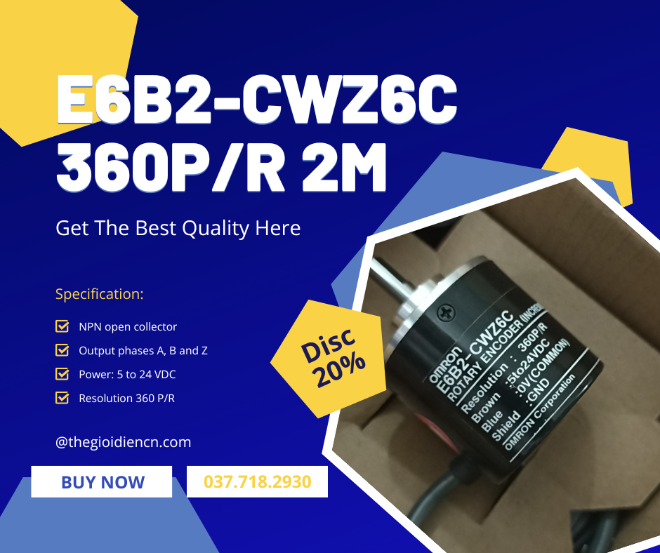 [HCM]Encoder Omron E6B2-CWZ6C 360 xung (360p/r) nguồn 5-24VDC, Bộ mã hóa vòng quay 360 xung Omron, E6B2-CWZ6C 360P/R
