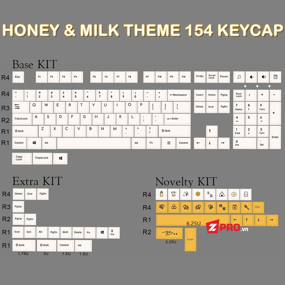 Bộ Keycap Honey And Milk 154 Phím - zpro.vn