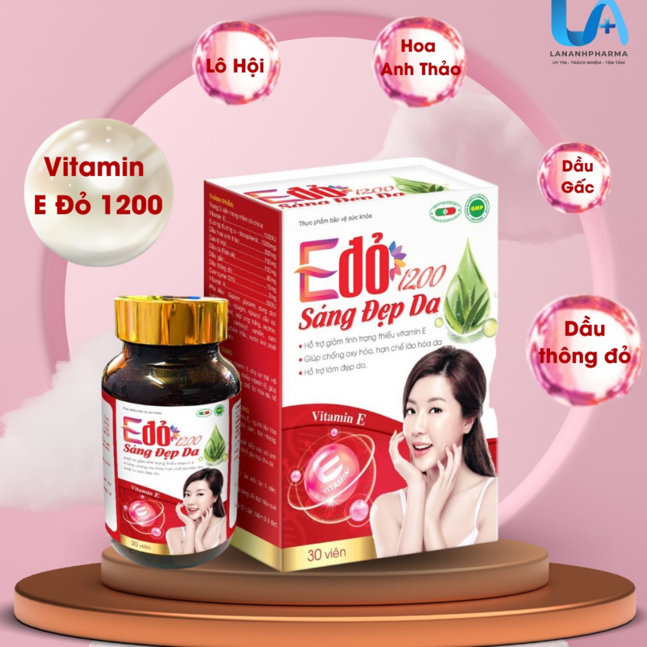 Viên uống đẹp da vtm e đỏ 1200 giúp hạn chế lão hóa da làm sáng đẹp da