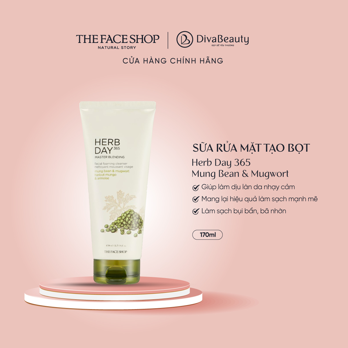 Sữa rửa mặt thefaceshop herb day 365 mung bean & mugwort -date 26.05.2024