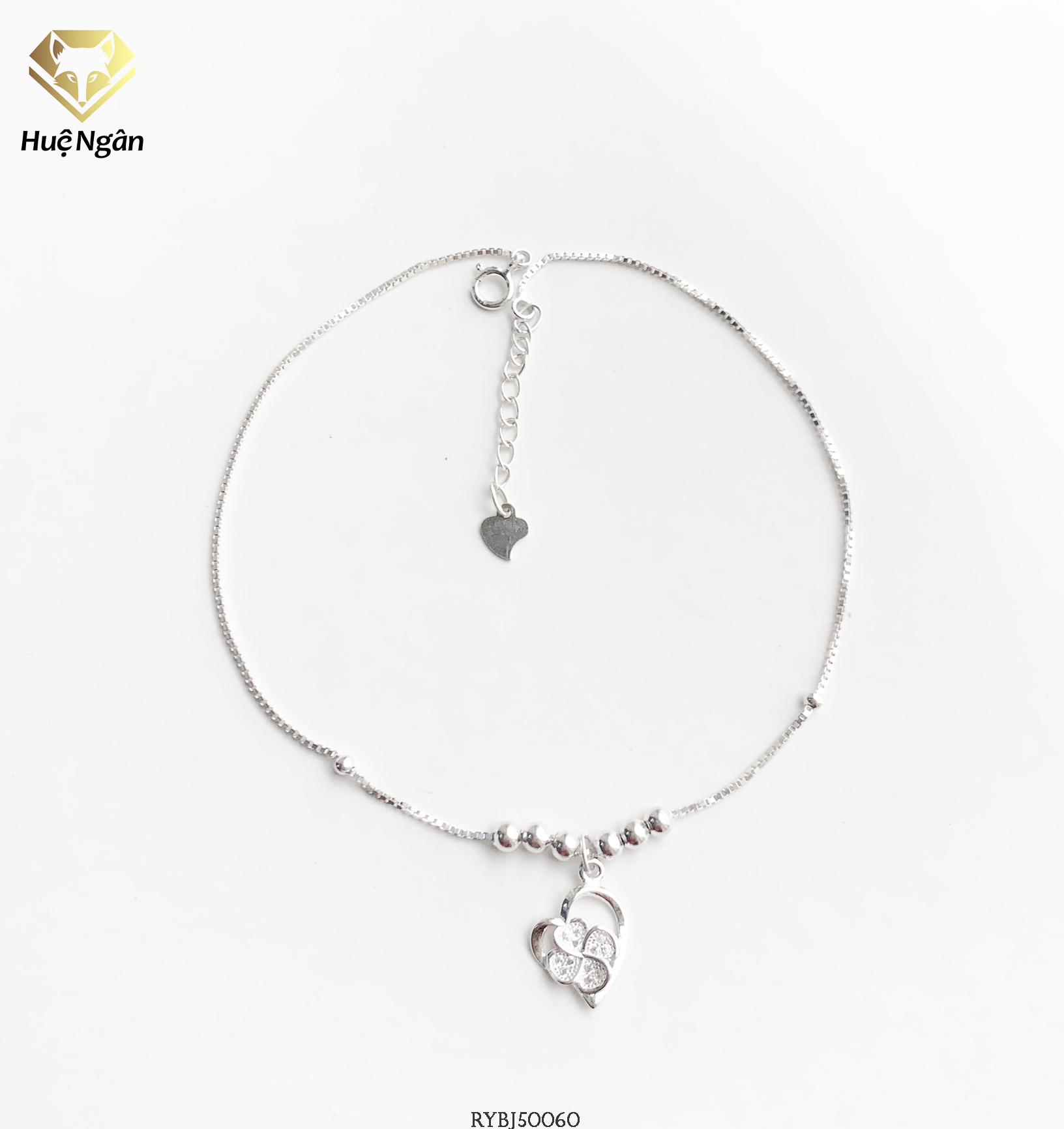 Lắc chân bạc Ý 925 Huệ Ngân - Cỏ bốn lá và Tim xinh RYBJ50060
