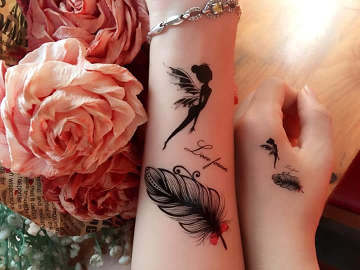 Hình xăm dán nữ lông vũ cách điệu kích thước 6 x 10 cm họa tiết tinh xảo 100% như xăm thật