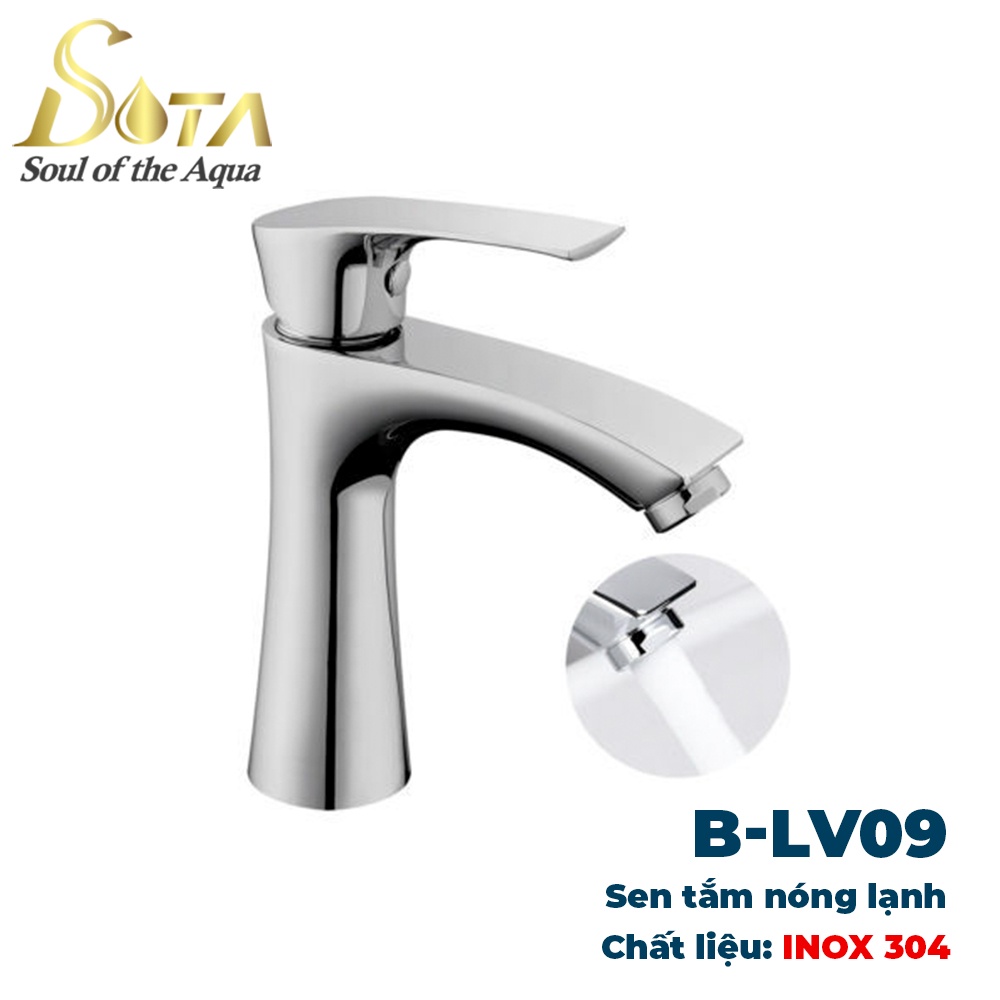 Vòi lavabo, vòi rửa mặt inox 304 nóng lạnh thân tròn b-vl09 cao cấp