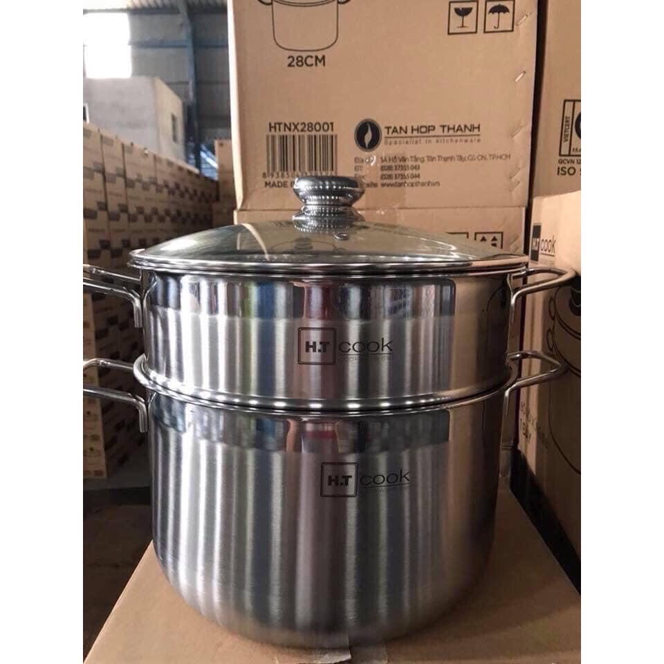 Bộ nồi xửng hấp inox HT Cook 1 đáy nắp kính - dùng được bếp từ