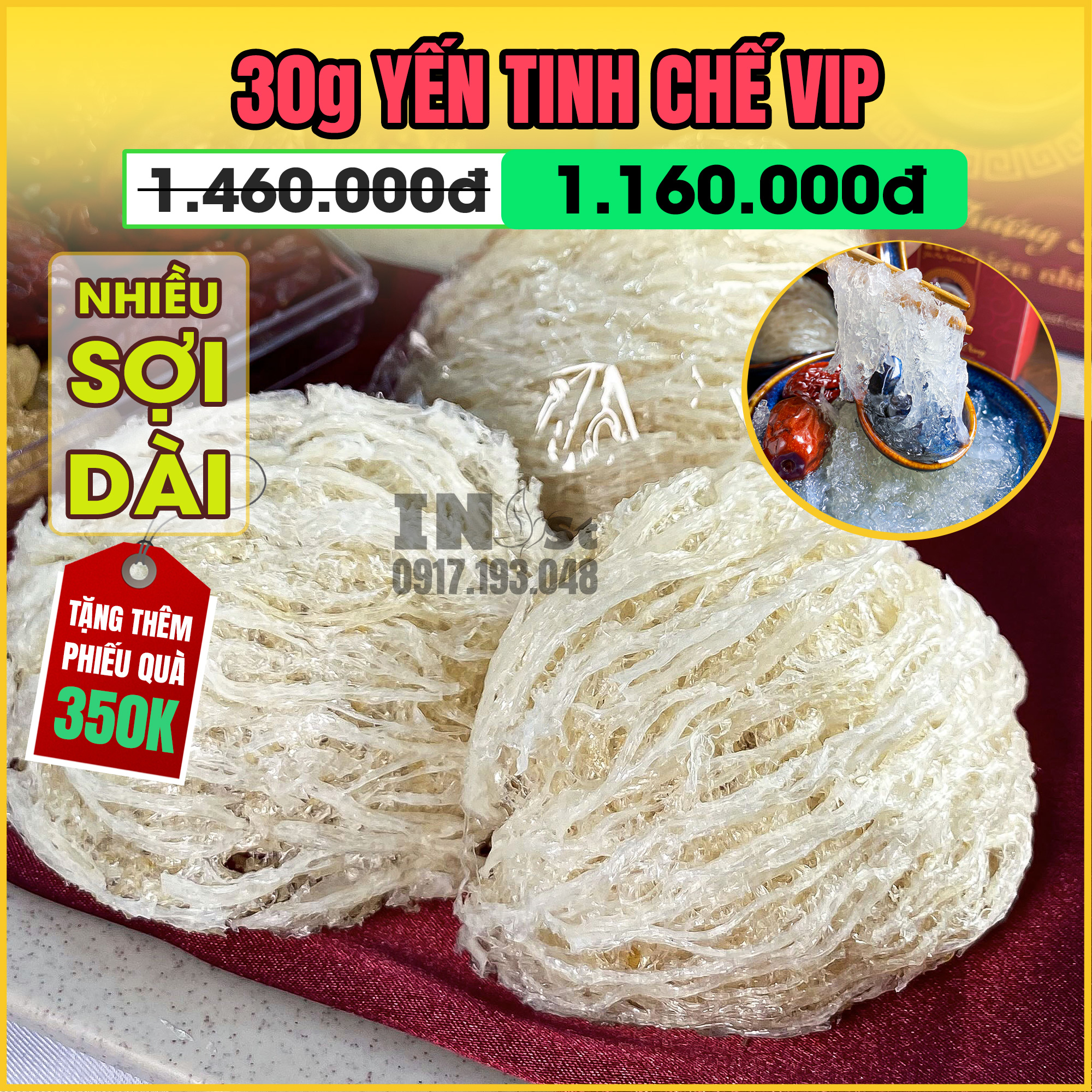 30g tổ yến tinh chế nhiều sợi loại vip yến tinh chế cao cấp - yến sào tinh chế khánh hòa inest