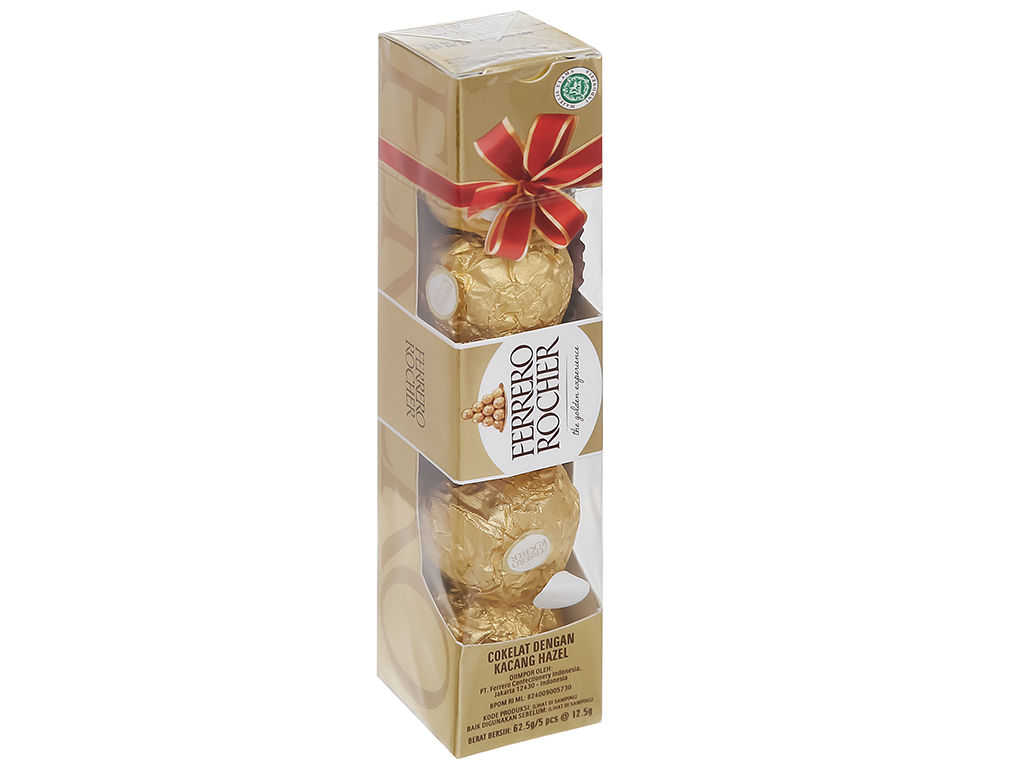 Socola sữa & nhân hạt phỉ ferroro rocher 5 viên 62,5gram - ý