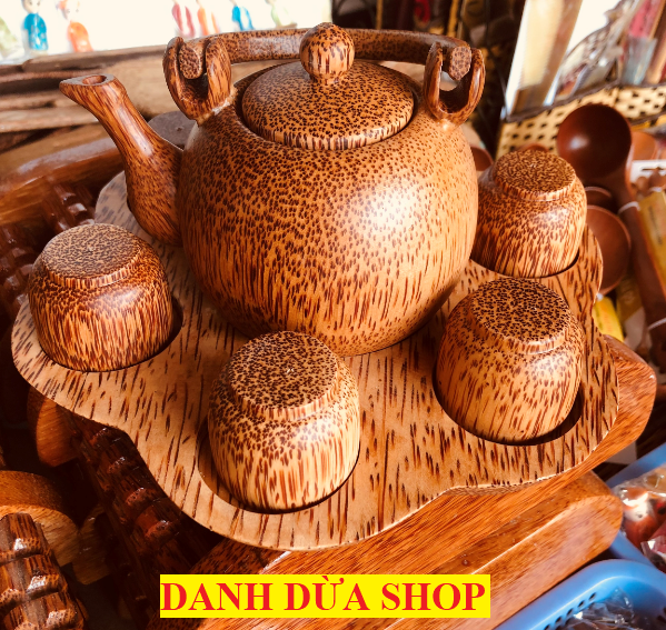 Có video bộ ấm trà gỗ dừa hình bông mai học hàng loại 1 danh dua shop