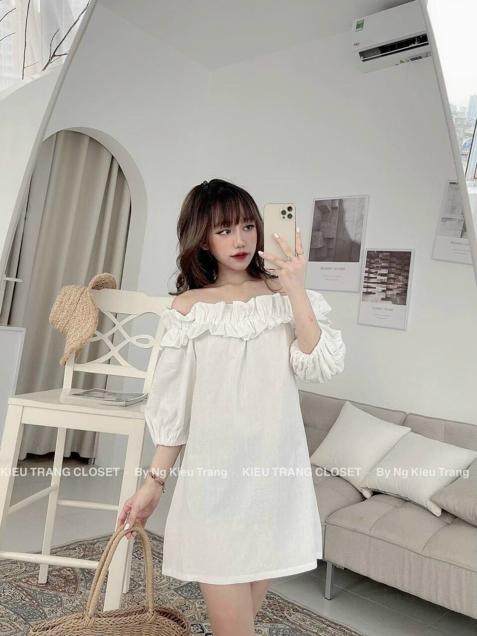 Đầm babydoll trễ vai tay chun siêu vintage uzzang siêu xinh xắn dễ thương