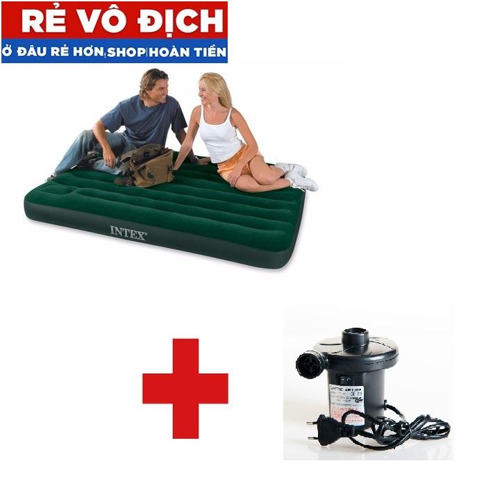 Đệm hơi intex đệm bơm hơi137x191x25 intex 64733 tặng bơm điện electric