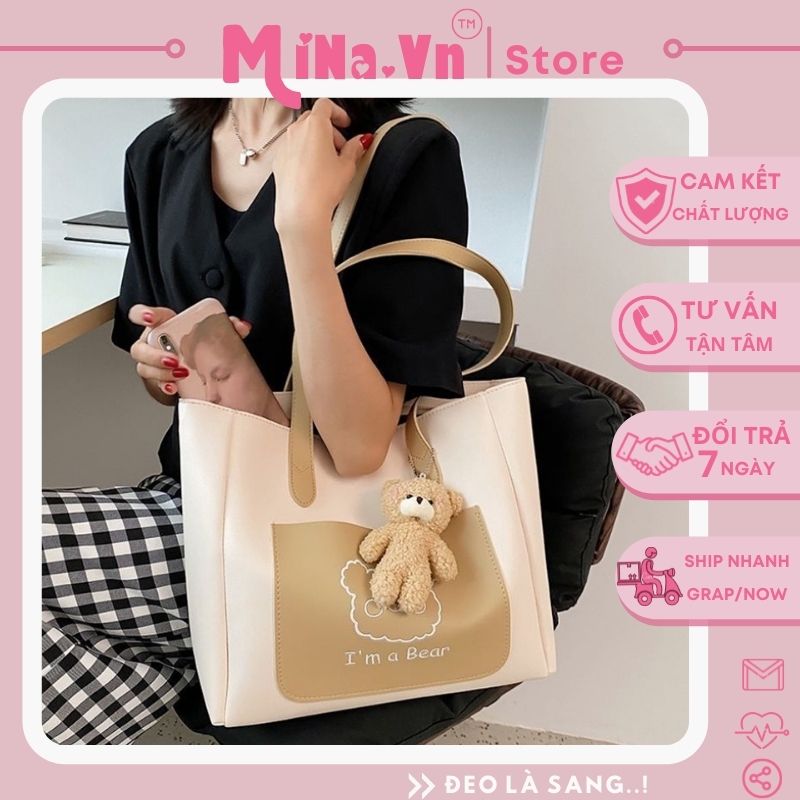 Túi tote nữ, túi xách nữ đeo chéo thời trang công sở đi học đi chơi tặng kèm gấu xinh TX211 - MINA