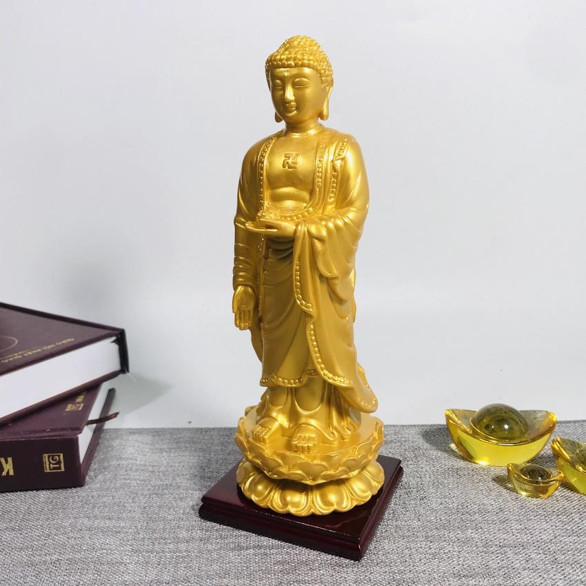 Tượng Đức Phật A Di Đà đứng sơn nhũ vàng cao 21cm