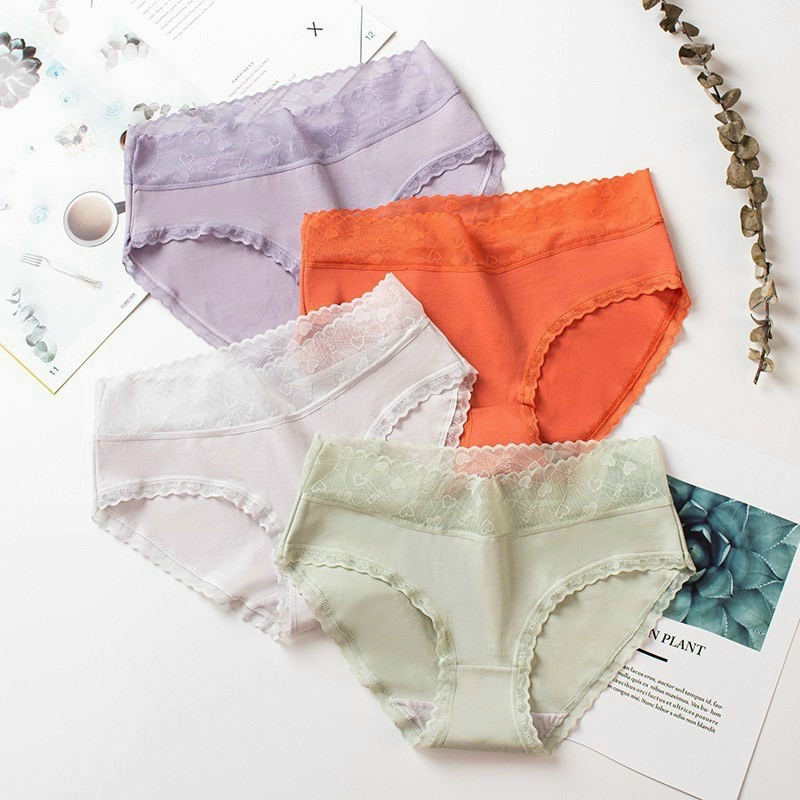 Quần lót nữ, quần chip cotton lụa mềm mại phối ren cao cấp